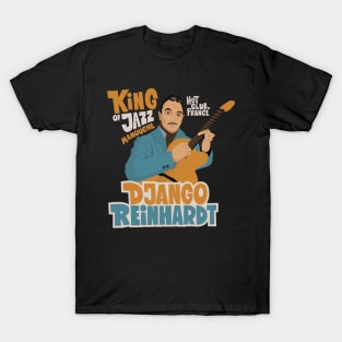 Django Reinhardt: A Jazz Guitar Legend Brought to Life with this Captivating Illustration. T-Shirt